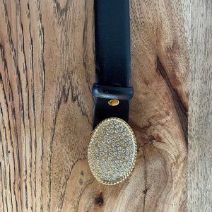 Tiberio Ferretti Black Leather Belt with Rhinestone Buckle BBA 4202 U90